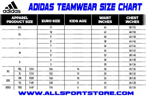 adidas soccer uniform size chart